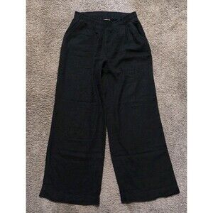 Briggs Wide Leg Elastic Waist Linen Blend Side Pockets Beach Pants Women M Black
